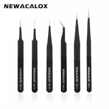 NEWACALOX 6pcs/set ESD Anti-Static Anti-magnetic Non-corrosive Stainless Steel Tweezers Set for Electronics Phone Repairing Tool