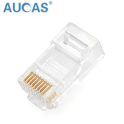 Aucas RJ45 Разъем модульный кабель Ethernet головкой Plug Cat5E разъем позолоченный неэкранированный сетевой 8P8C RJ45 разъем