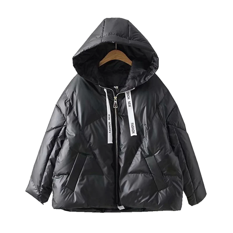 

Women Large Size Winter Warm Thick Parka Loose Coat Winter Women Jacket Winter Glossy Hooded Down Parka women's Ribbons Jackets