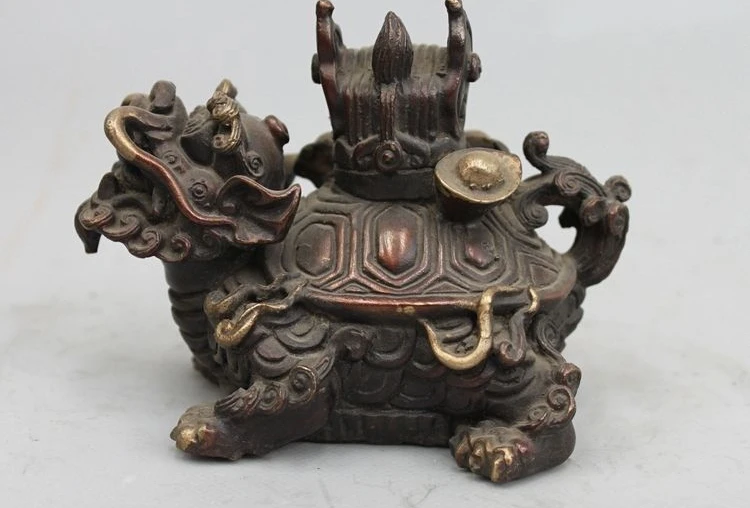 

China Feng Shui Bronze Attract Wealth Yuan Bao Dragon tortoise Turtle statue