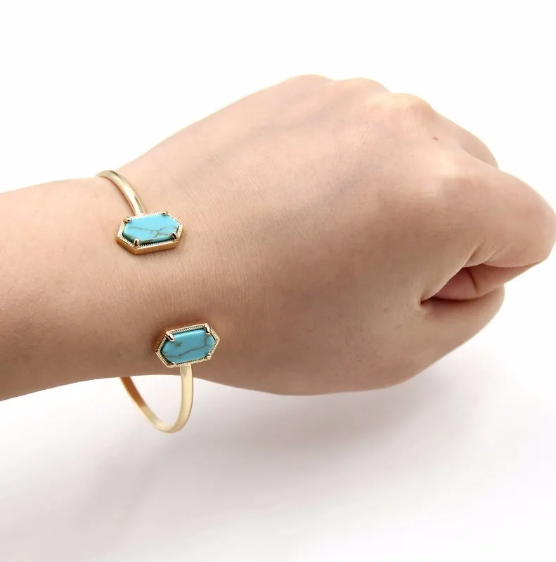 New Cute Oval Quartz Copper Bangles White and Blue green Stone