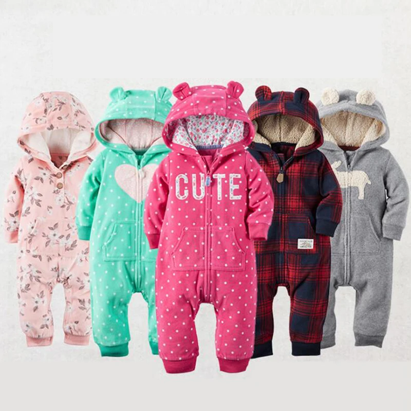 

2018 Autumn Winter Warm Baby Rompers Fleece baby girls costume Animal Overall baby clothing jumpsuits baby Sleepwear pajamas