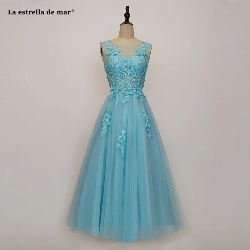 Robe demoiselle d'honneur courte2019 новое платье подружки невесты из тюля с глубоким вырезом и бусинами трапециевидной формы бирюзового и серого цвета