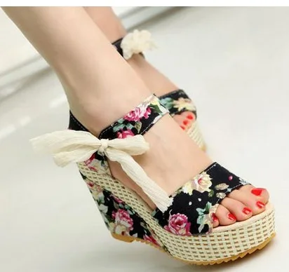 

Fashion Women Sandals Summer Wedges Women's Sandals Platform Lace Belt Bow Flip Flops open toe high-heeled Women shoes Female