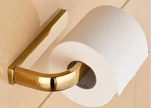 Твердый латунный настенный держатель для рулона, антикварный Роскошный Матовый бумажный держатель для полотенец, Квадратный держатель для туалетной бумаги - Цвет: GOLD