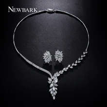NEWBARK Wedding Jewelry Set Bridal Necklace Flower Stud Earring Crystal Choker Statement Necklace Bridesmaid Sets Christmas