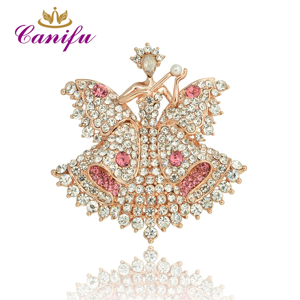 

Canifu New arrival Rose Gold Color Lovely Rhinestone Hollow Fairy Imitation Pearl brooch pin gifts for girl