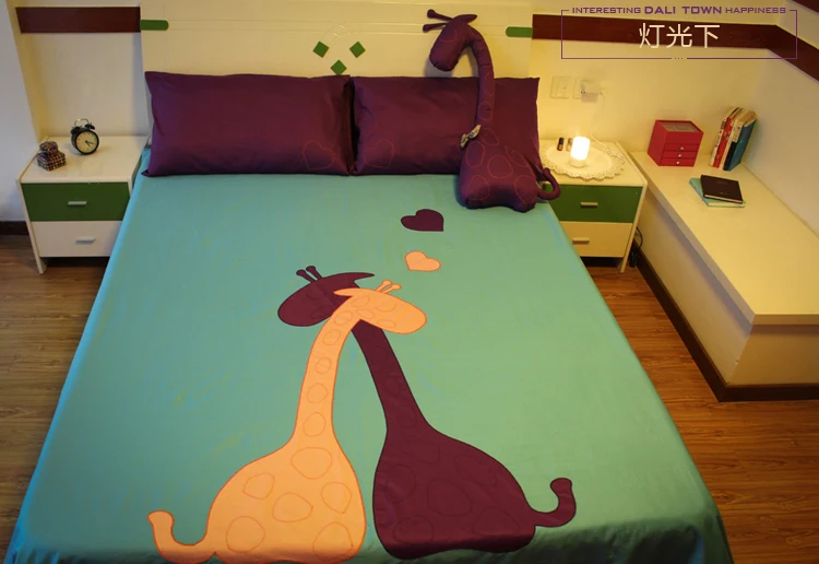 Purple blue giraffe print bedding set bed sheets sets patch quilt queen