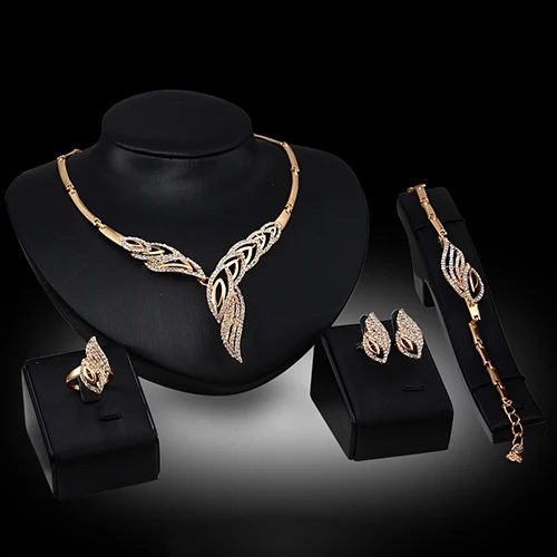 Wavy Rhinestone Gold Jewelry Sets 1