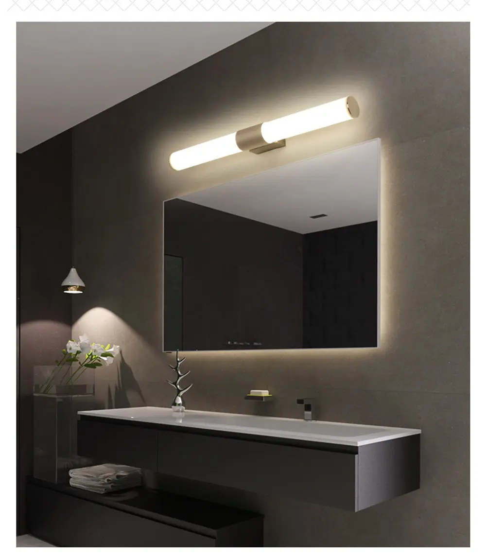 WoodPow минималистичный зеркальный светодиодный настенный светильник, современный алюминиевый яркий светильник, светильник для ванной комнаты