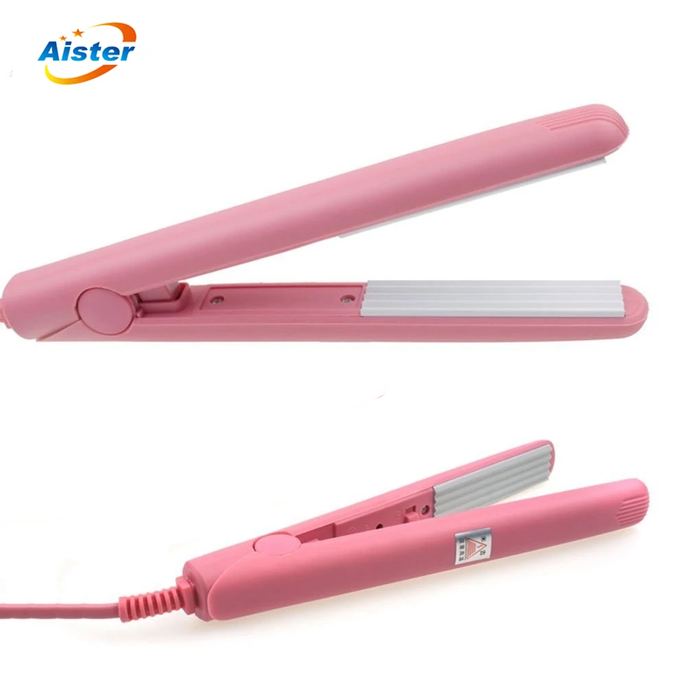 Mini Hair straightener Iron Pink Ceramic Straightening Corrugate