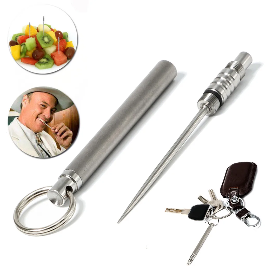 

Titanium Toothpick-holder EDC tool Outdoor Titanium Alloy Toothpick Bottle Fruit Fork Camping Tool