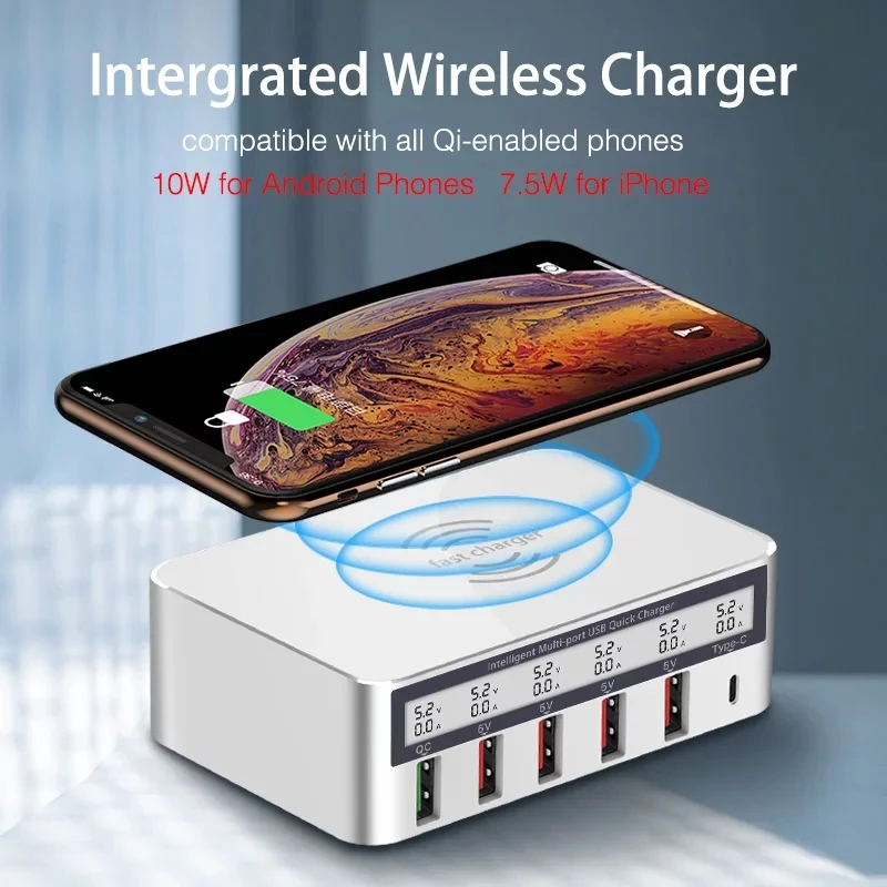 AIXXCO USB Qi Беспроводное зарядное устройство для iPhone 8 X XS MAX светодиодный дисплей 10 Вт Быстрая зарядка 3,0 быстрая Беспроводная зарядка для samsung s9