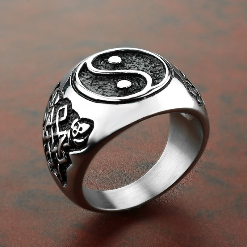 Мужское кольцо Будды, новинка, серебряное, винтажное, для мужчин, мальчик, символ Инь и Янь, кольцо из нержавеющей стали, ювелирные изделия, мужские аксессуары