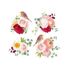 1 комплект, цветы, птицы, железные нашивки для передачи тепла, одежда для детей, сделай сам, полоса, аппликация на футболку, а-уровень, моющиеся наклейки на заказ