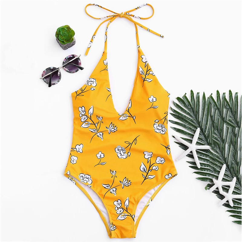 Buy YCDKK One Piece Swimsuit 2018 Sexy Yellow Swimwear