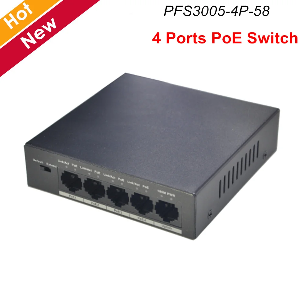 4-портовый PoE коммутатор Dahua двухслойный Ethernet-коммутатор с питанием по Ethernet