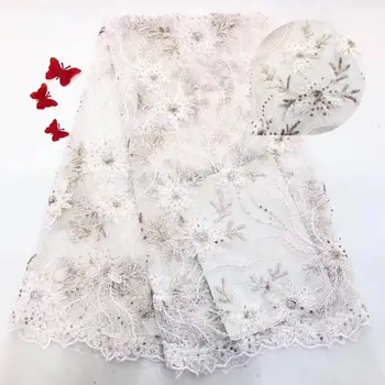 

white African French Lace Fabric High Quality Tulle Net Lace Fabric 5 Yards Embroidery Nigerian Lace Fabric For Women