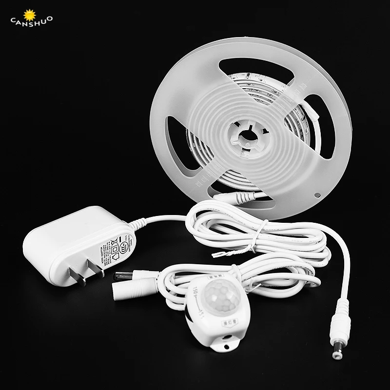 

1.5m LED Cabinet Light PIR Motion Sensor LED Strip 2835 DC12V Under Bed Night Lamp Tape Corridor Kitchen Stairs Decor EU US Plug