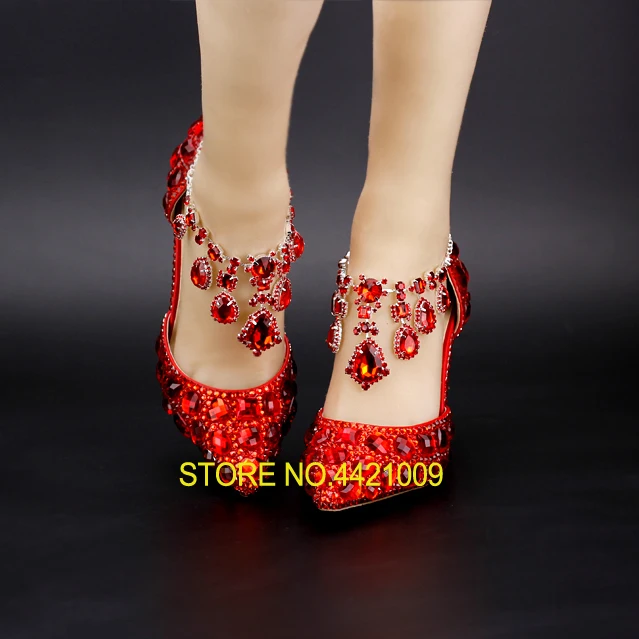 

Shoes Red Rhinestone Diamond Bride's Shoes 9cm High Heels Crystal Bowl Wedding Shoes Elegant Sandals Female Pumps Feminina
