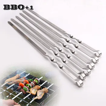 

19.68'' 50cm Stainless steel Barbecue Skewers BBQ Grill Set Wide Resuable Shish Kabob Sticks BBQ Accessories Long BBQ Forks set