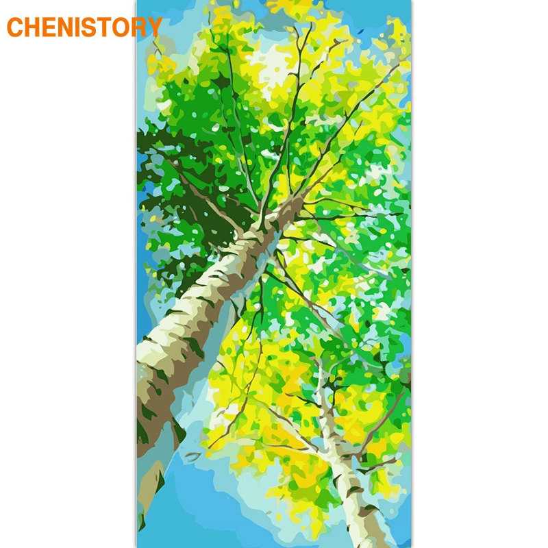 

CHENISTORY Frame Green Trees DIY Painting By Number Modern Wall Art Picture Landscape Canvas Painting For Home Decoration 60x120