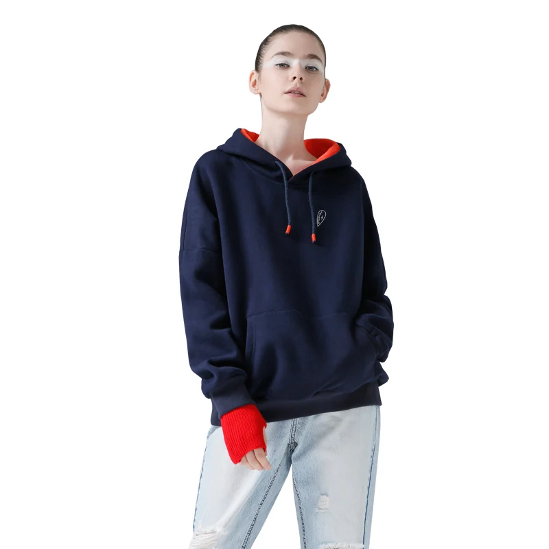 Toyouth الصوف قمصان سويت شيرت بقلنسوة إلكتروني التطريز النساء هوديي الصلبة فضفاض طويل الأكمام رياضية مع جيب