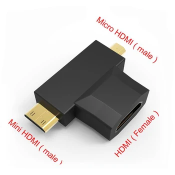 

Male Mini HDMI Micro HDMI to Female HDMI Adapter Converter 2 in 1 3D 1080P for TV Monitor Projector Camera Mobile Phone R19