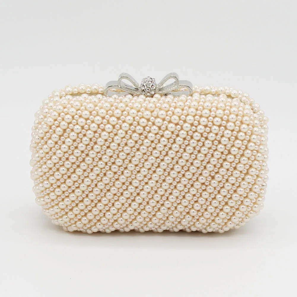 Us 17 93 15 Off Full Side Handmade Beaded Bridal Bags Women S Bag Imitation Pearls Diamond Bowknot Beads Clutch Purse For Party In Top Handle