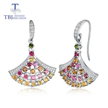 TBJ,natural multi-color tourmaline small Skirts hook earring 925 sterling silver fine jewelry for women and girl birthday gift TBJ,natural multi-color tourmaline small Skirts hook earring 925 sterling silver fine jewelry for women and girl birthday gift