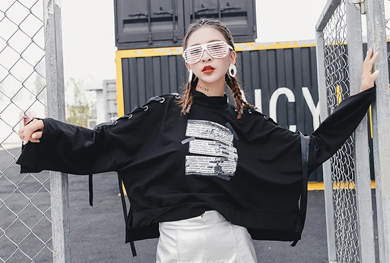 Укороченный свитшот для женщин 2018 плечо укороченный Топ с длинным рукавом осень уличная корейская мода пуловер 50B0039