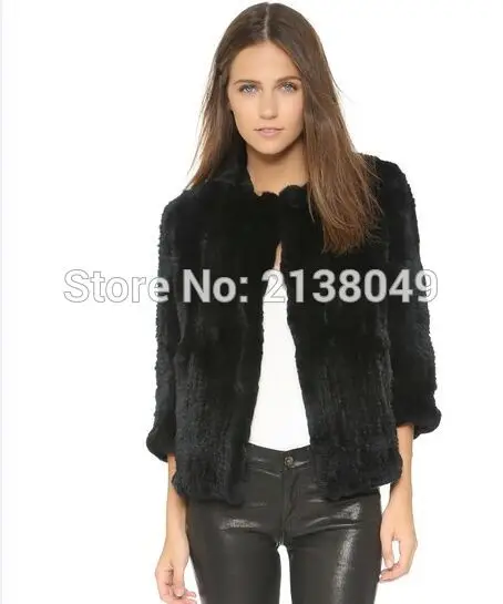 

SF0019 Euro style genuine rabbit knitted fur jacket real fur coat