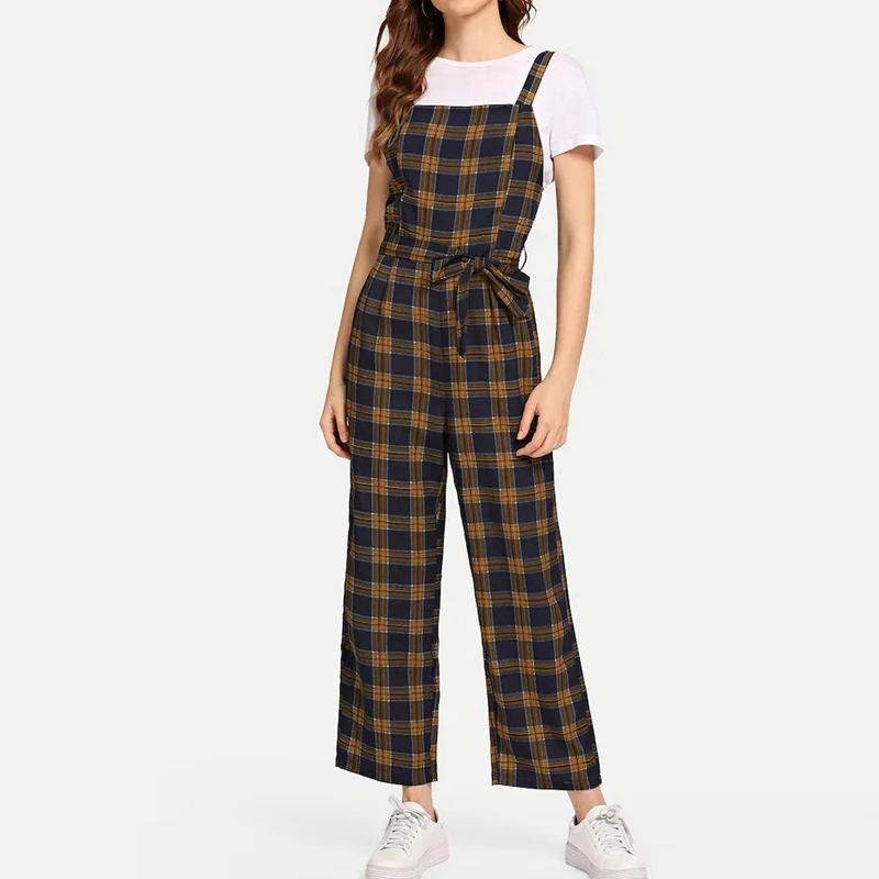 

Plaid Bandage Rompers Womens Jumpsuit Elegant Office Lady One Piece Overalls Macacao Feminino Jumpsuits For Women 2018