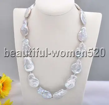 

Z8292 35mm Gray Coin BAROQUE Freshwater PEARL NECKLACE 20inch