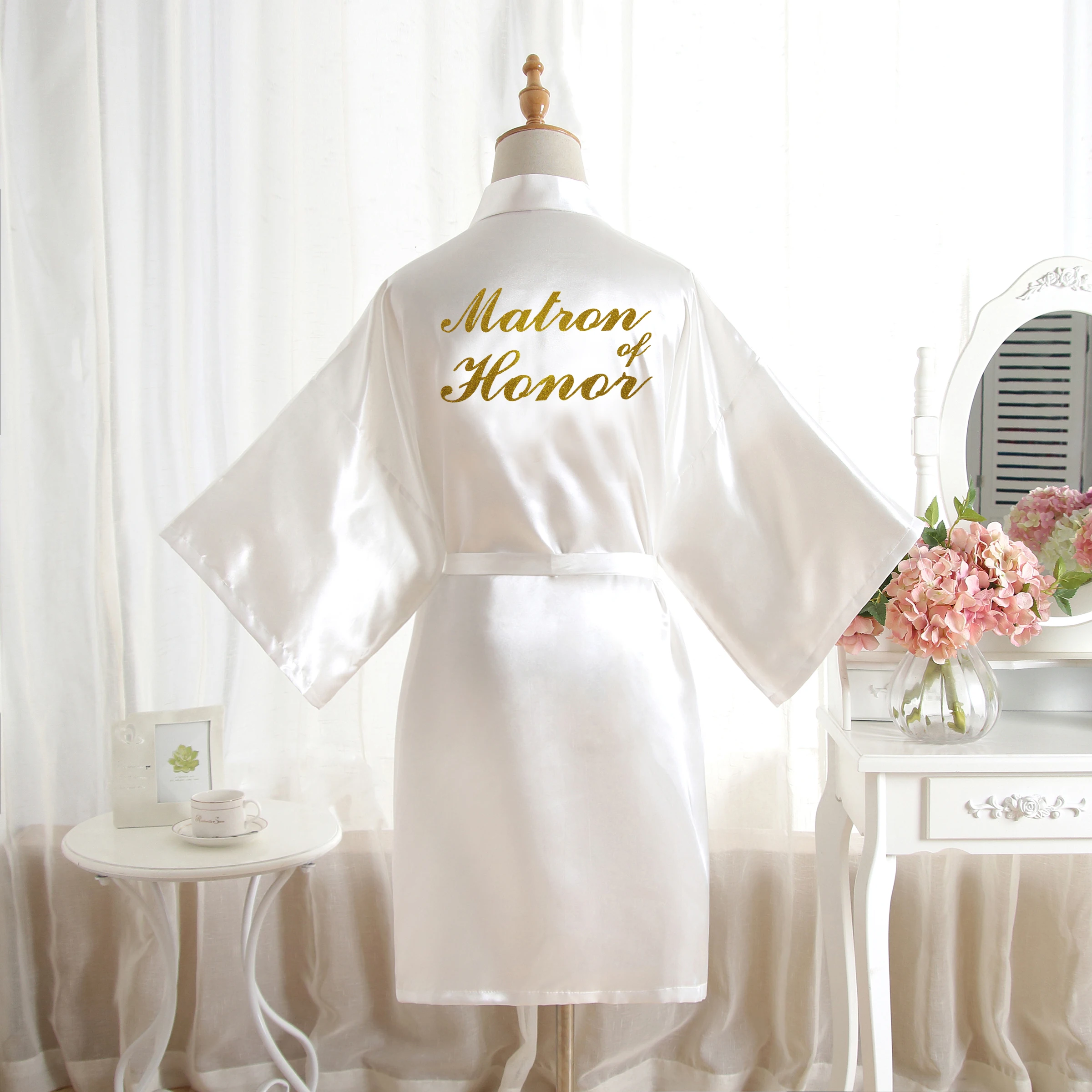 

BZEL Women Silk Satin Short Wedding Bride Bridesmaid Robe Matron Of Honor Kimono Robe Silk Gowns Woman Female Bathrobe Wholesale
