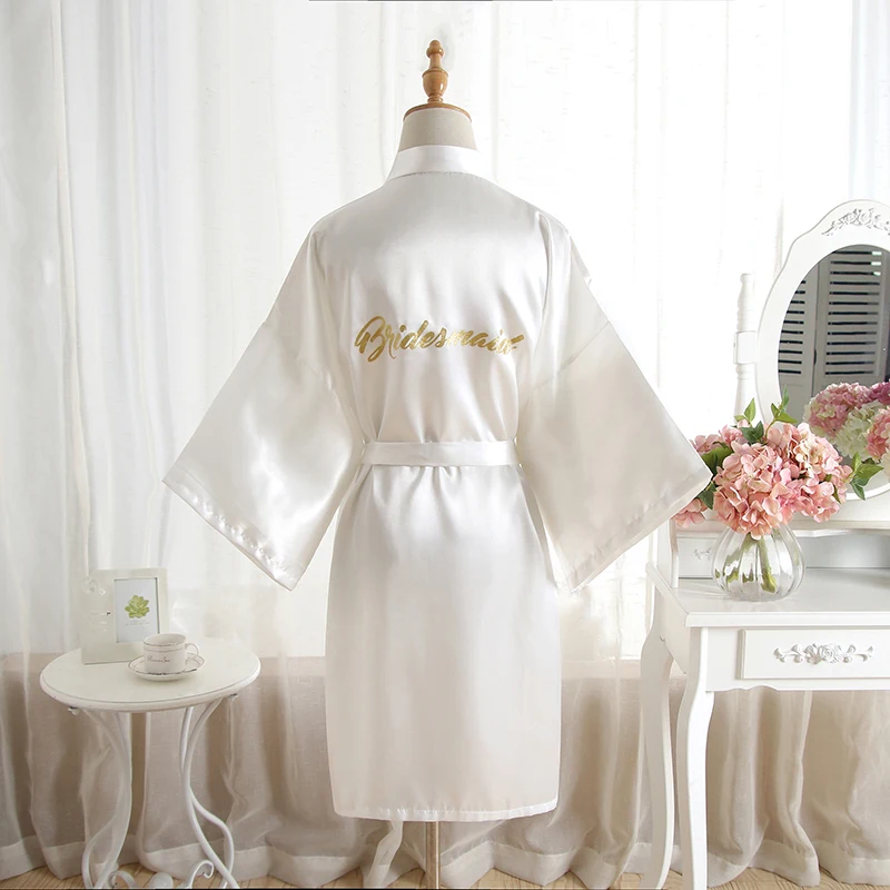 Женский шелковый атлас невесты халат пикантные Короткие свадебные кимоно халаты честь мать пеньюар для невесты ночная рубашка