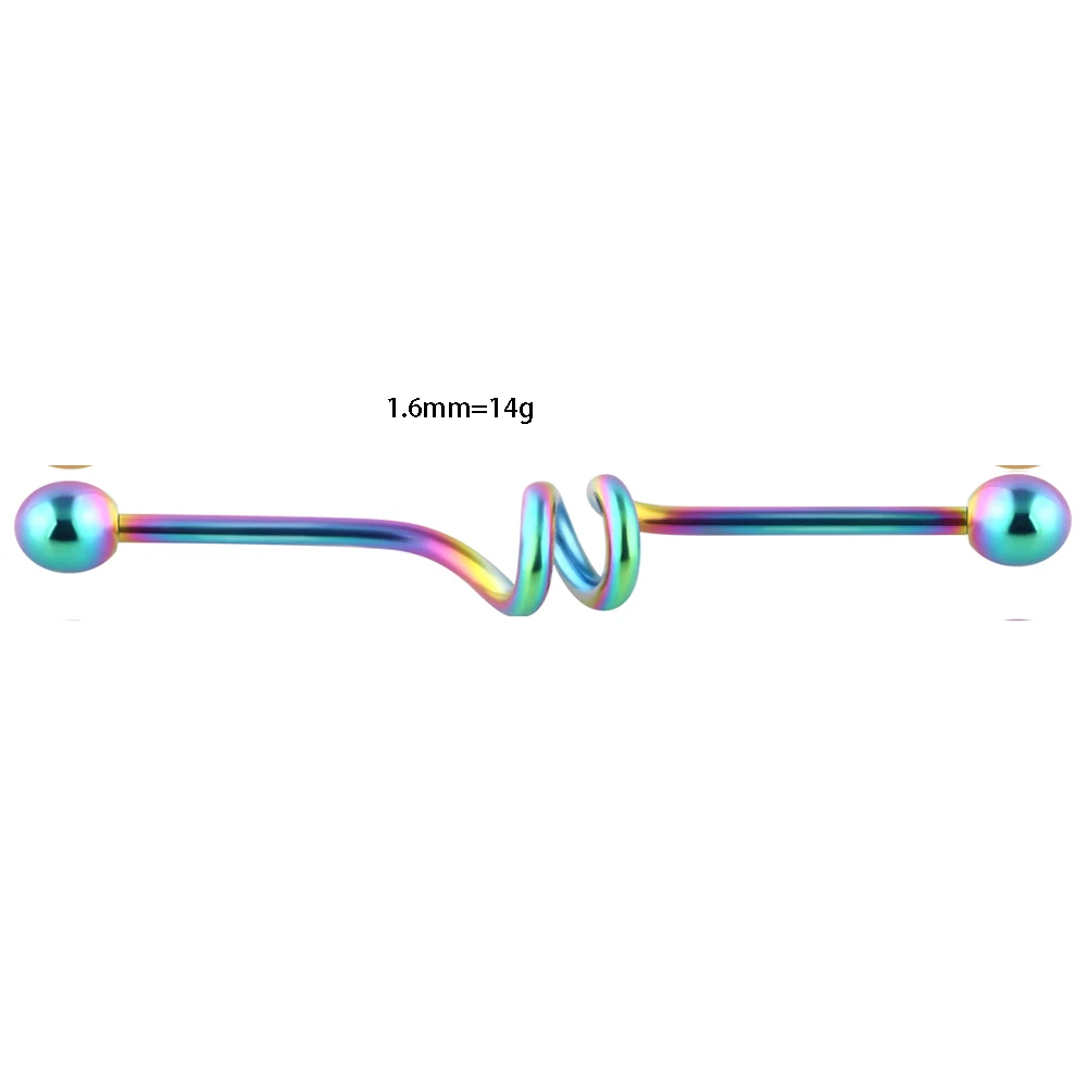 JUNLOPWY 14 г Радуга Промышленные Штанги Пирсинг хряща уха серьги-гантели ювелирные изделия для тела Tragus Caritlage 38 мм Длинные уха Бар