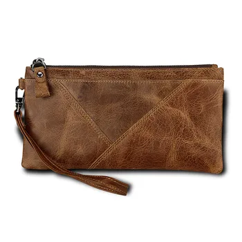 

2018 RFID Casual Men's Purses Zipper Clutch Hand Bag Real Cow Genuine Leather Men Wallets Long Wristlet Strap Purse Card Holder