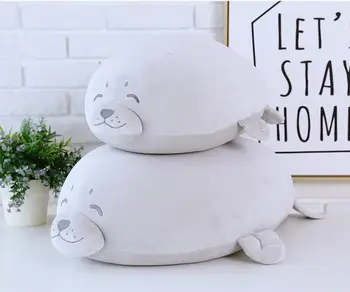 

Candice guo! Super cute plush toy smiling papa sea lion soft cushion holding pillow creative birthday Christmas gift gray 1pc