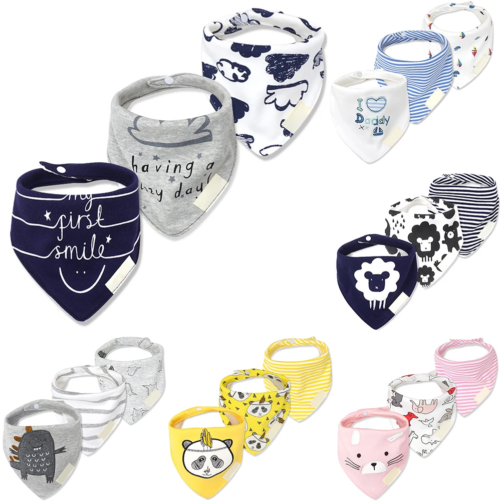

2018 New Infant Toddler Girl Boy Baberos Bebe Baby Bibs Bandana Cotton Burp Cloths Scarf Print Colorful Dribble Bib 3pcs/lot