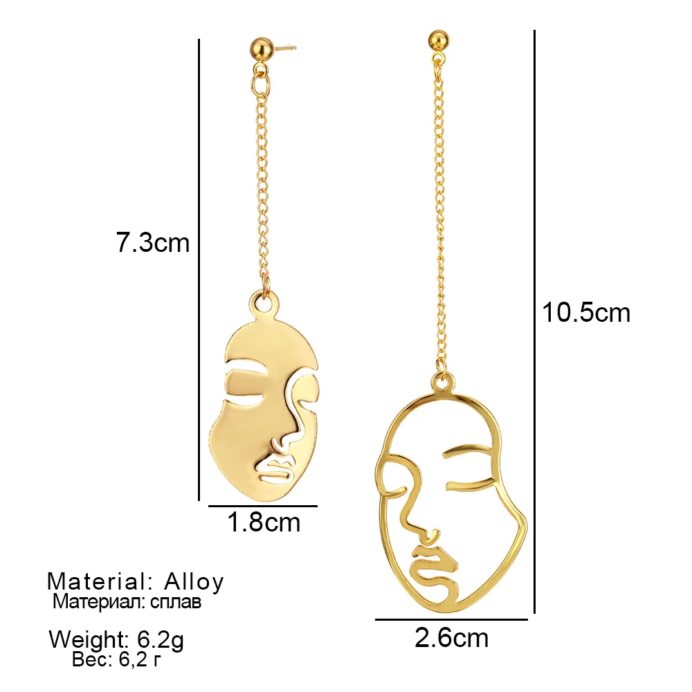 Dangle Earrings Drop Earrings Crystal Tassel Earrings Long Earrings New Gold Color Face Earrings KISS WIFE Abstract Art Drop Earrings For Women Girls Statament Tassel Exquisite Gift
