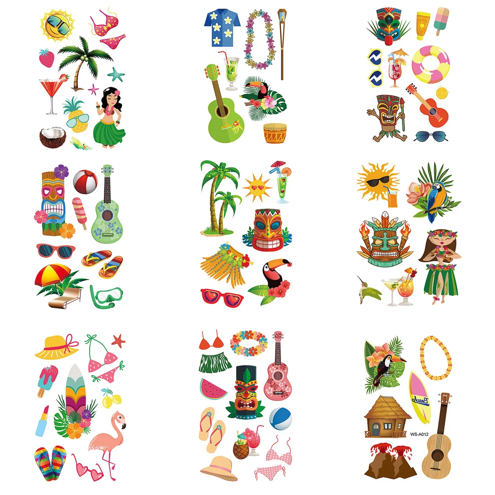 

5pcs Hawaiian Tropical Tattoo Sticker DIY Temporary Flamingo Plant Beach Tattoo For Hawaii Luau Summer Beach Party Albums Supply