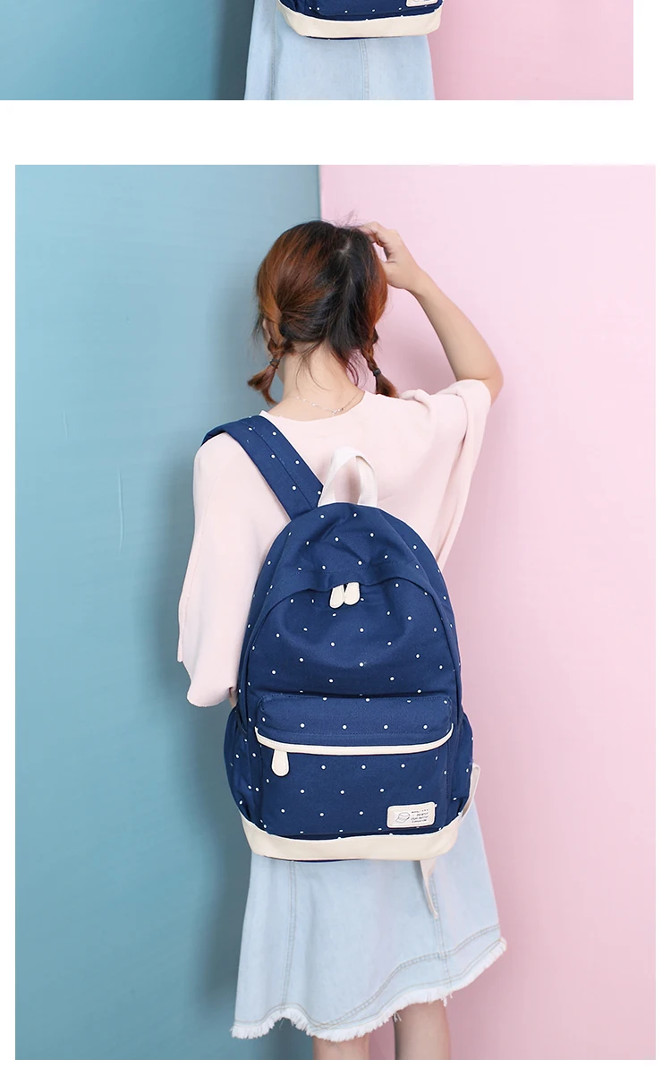 Miwind Новинка 2017 года элегантный дизайн Школьные ранцы для девочек-подростков с принтом в горошек холст рюкзак школьный Mochila tj1346
