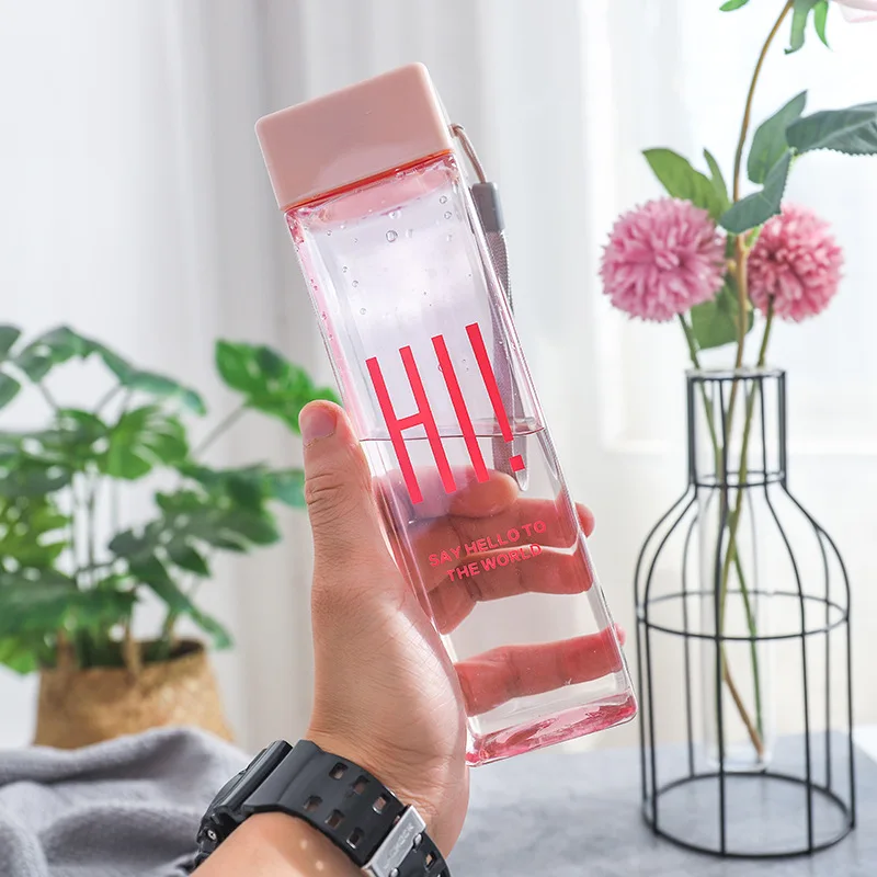 

Brief Popular Square Plastic Bottle Cute Simple Drop-Proof Lovers Student Outdoor Hand Bottle Portable Cup
