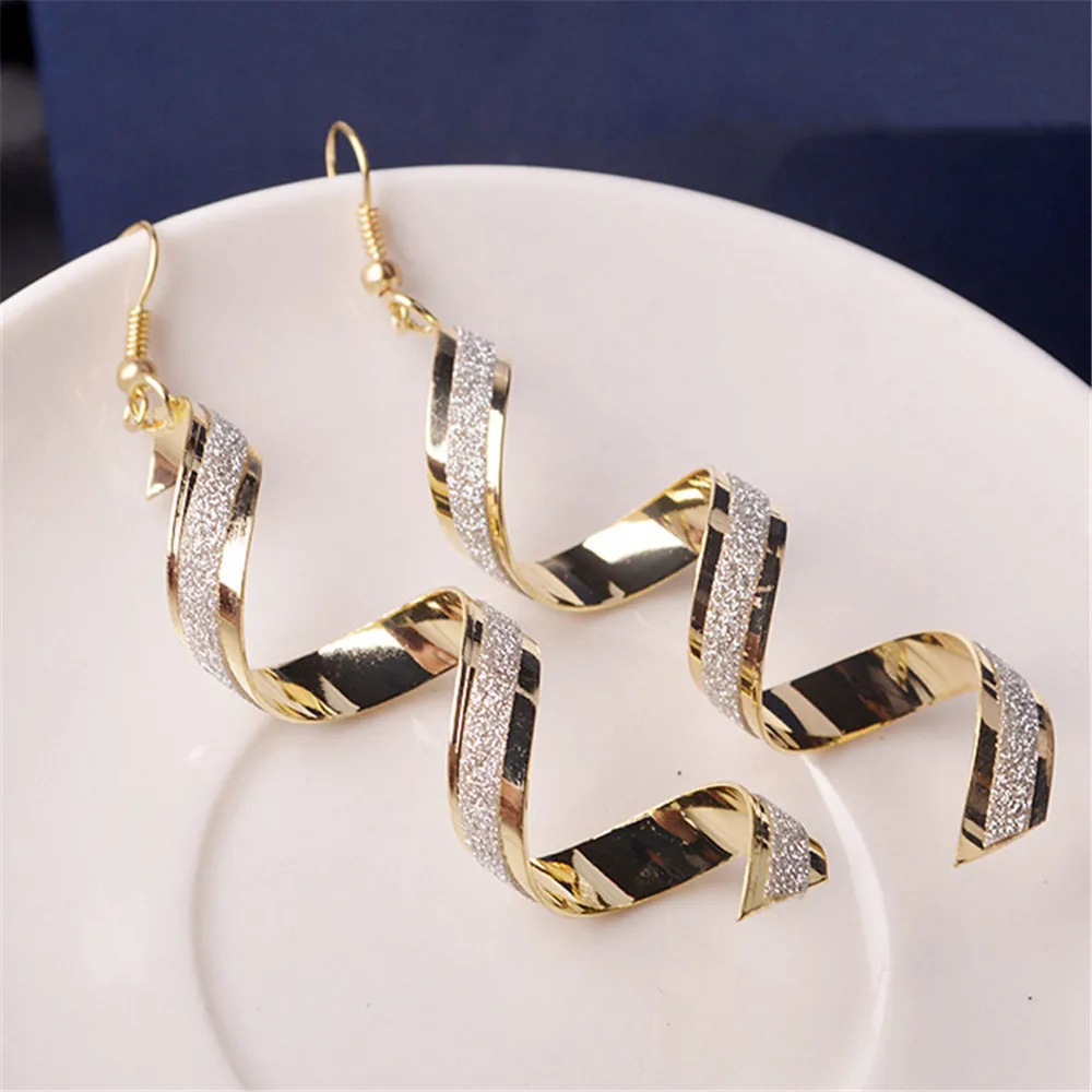 Punk Women Twist Spiral Earrings Lady Girl Dangle Earring Charm Jewelry Valentine's Day Gift Silver Gold Black Long Earrings - Image 2