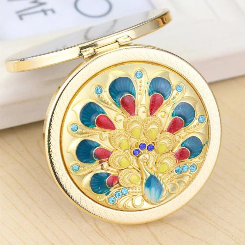 Mini makeup compact pocket mirror New year Christmas party bridesmaid gift birthday present Retro castle peacock flower | Красота и