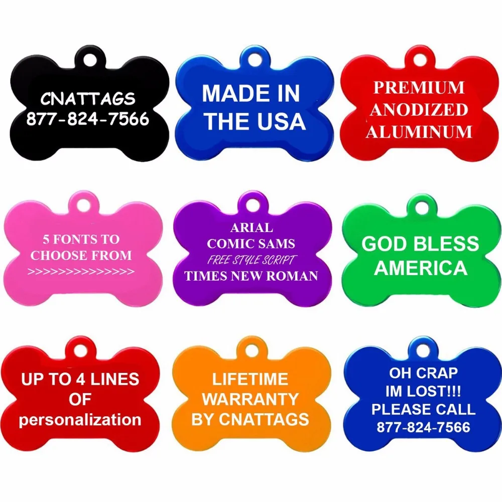 20 Pcs a Lot Bone Shape Engraving Personalized Pet Dog Tags ID