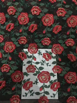 

Latest African Lace Fabric 2019 Red Green Tulle Lace Fabric With Embroidered High Quality African Nigerian Women For 5yards