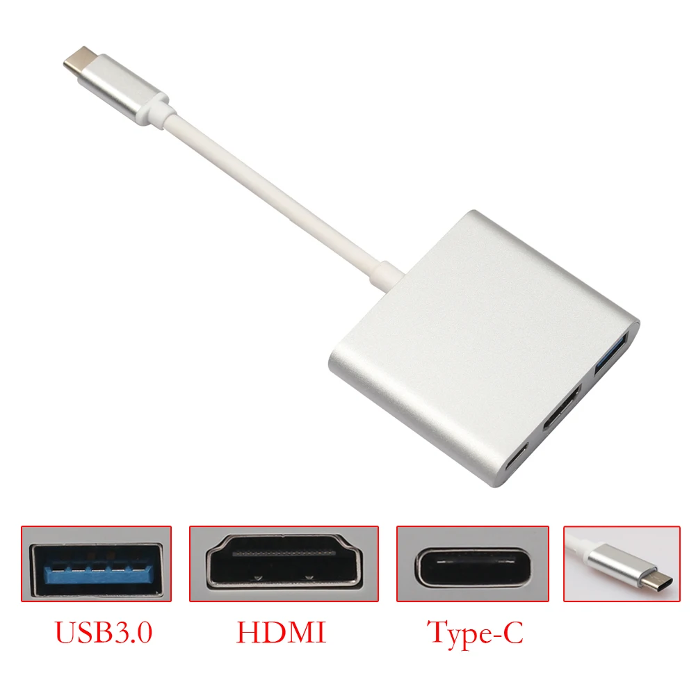 

15cm 3-in-1 USB Charging HUB Type C Male to USB 3.0/HDMI Adapter Spiliter Cable Cord Gold Plated for Macbook