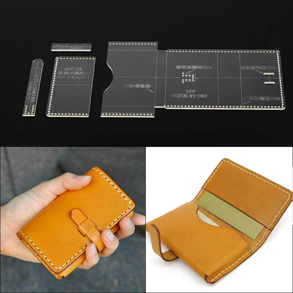 4Pcs Clear Acrylic Mini Card Bag Stencil Template Set Leather Craft DIY Tools for Beginner or Professional